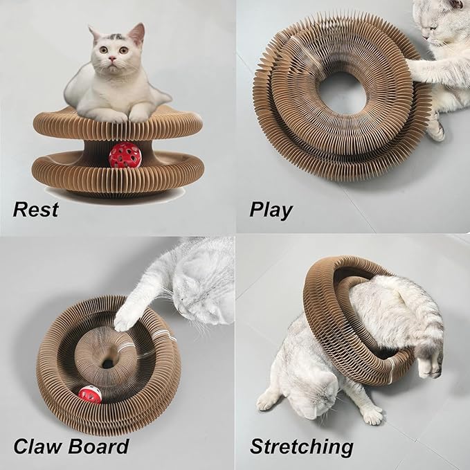Kitty Kurlz Cat Toy,Magic Organ Cat Toy,Magic Organ Cats Scratcher Board,Foldable Recyclable Accordion Toys with Ball for Cats Indoor(2pcs)