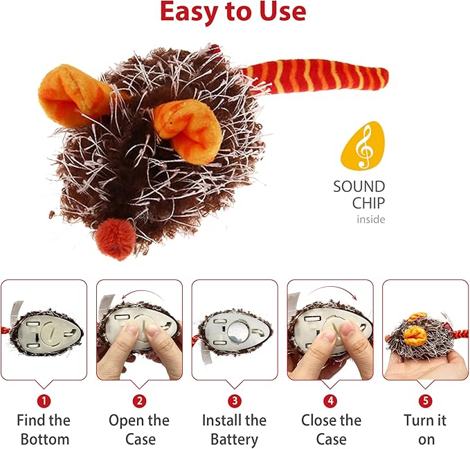 Gigwi Interactive Cat Toys for Indoor Cats, Cat Mouse Toys with Electronic Realistic Squeaky Sound, Automatic Moving Kitten Toys Electric Mice Toy Self Play Exercise(Orange Ear)