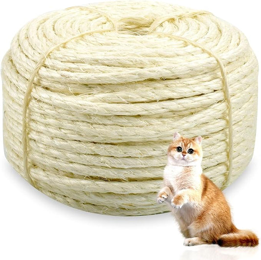 Sisal Rope for Cat Scratcher 4mm Diameter 328 FT Cat Natural Sisal Rope for Repairing Cat Scratching Post Cat Tower Repair Rope Cat Tree Rope Replace Recovering and DIY