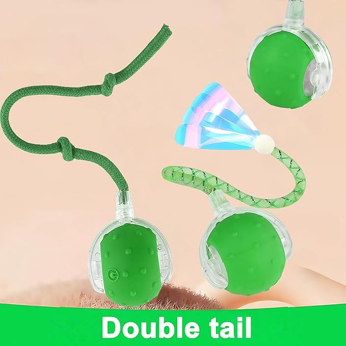 Interactive Cat Toys Ball for Indoor Cats,[2025 Newly Upgraded] Agile Moving Cat Ball with Elastic Mesh Tail,Automatic Kitten Toys for Bored Indoor Adult Cats,Motion Activated (Green)