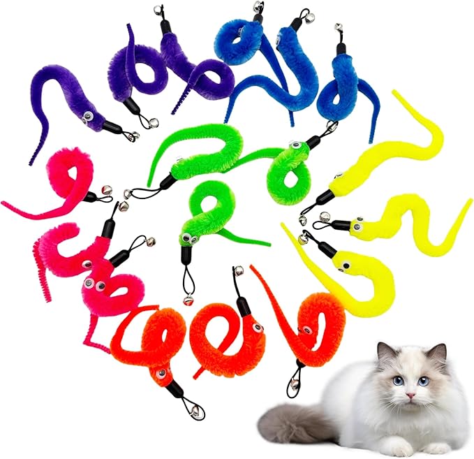 18 Pieces Cat Worm Toy Refills, Cat Toys Wand Replacement Attachments Assorted Worm Toy for Indoor Cats