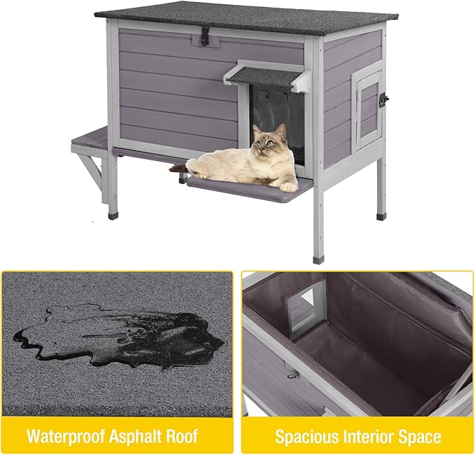 Aivituvin Outdoor Cat House with Insulated Liner,Large Heated Feral Cats Shelter for Winter，Weatherproof Cat Enclosure
