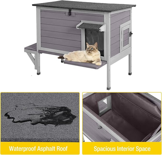 Aivituvin Outdoor Cat House with Insulated Liner,Large Heated Feral Cats Shelter for Winter，Weatherproof Cat Enclosure