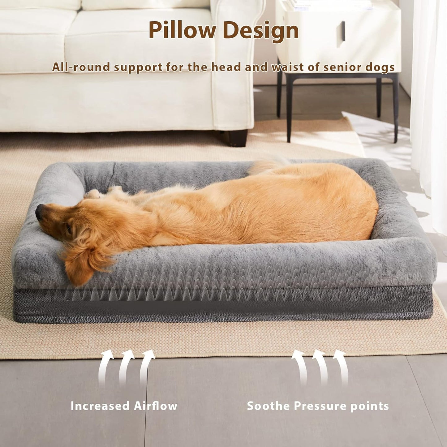 BFPETHOME Orthopedic Dog Beds for Extra Large Dogs, Washable Large Pet with Bolster, Orthopedic Large Dog Mats with Removable Covers & Waterproof Pet Bed for Pet