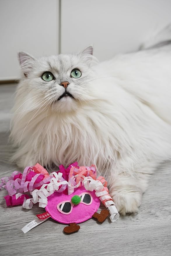 Catnip Toys for Cat,Kitten Chew Teeth Cleaning Toy,Interactive Plush Toys for Swatting and Playing，Curly-haired Figure Cat Toy (red)