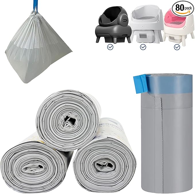 80 Count Cat Litter Liner Bags Compatible with Neakasa and PetPivot AutoScooper 11 Open-Top Pet Automatic Self Cleaning Cat Litter Box, Waste Bags, 27"x13"Heavy Duty Replacement Trash Bags