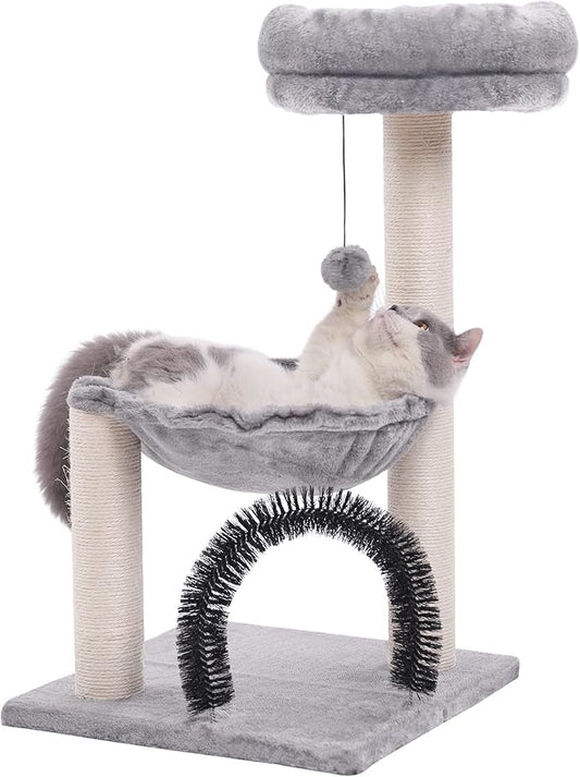 HOOPET Cat Tree Tower for Indoor Cats, 27.8 Inches Multi-Level Cat Tree with Scratching Posts Plush Basket & Perch for Play Rest, Cat Activity Tree with Dangling Ball for Kittens/Small Cats