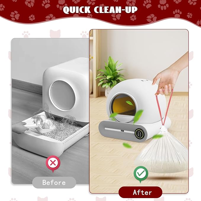 80 Count Self-Cleaning Litter Box Liners for MeoWant MW-SC01/MW-SC02, Extra-Thick Drawstring Trash Bags 17.7x19.68 in, Odor-Proof Cat Waste Disposal