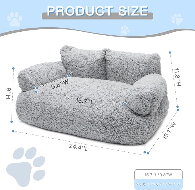 Cat Couch Bed - Cat Bed for Indoor Cats, Calming Pet Sofa Puppy Sleeping Bed with Removable Washable Cover, Cute Dog Couch and Kitty Lounge Chair for 18lbs Cats & Small Dogs(Light Gray)