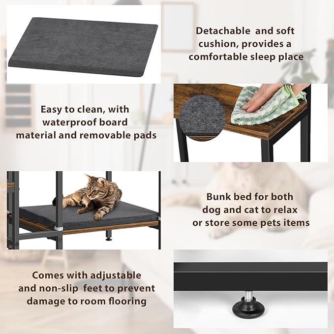 Dog Window Perch Dog Steps for High Beds and Couch, 22''H Non-Slip Stairs for Small Medium Cats, 4 Steps Pet Bunk Bed with Stair, Sturdy Frame