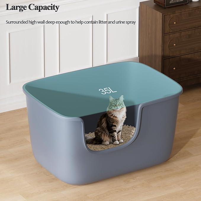 Vealind Large High Sided Cat Litter Box for Indoor Cats 22.2"×14.9"×12" Tall Litter Boxes with High Back Deep Wall XL Kitty Litter Boxes (Grey)