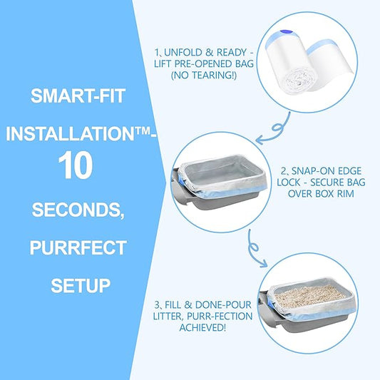 Litter Box Liners, 100 Count Drawstring Cat Box Liners, Tear Resistant Heavy Duty Cat Litter Bags for Litter Box, Pre-Separated for Easy Access, Easy Clean Up, Pet Supplies 25"x 16", White