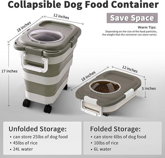 25 Lbs Dog Food Storage Container 2PCS, Collapsible Dog Food Container with Scoop for Pet/Dog/Cat/Bird Food,Keep Dry Food Fresh,Easy to Move(Blue & Khaki)