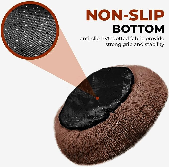 Whiskers & Friends Cat Bed, Cat Beds for Indoor Cats Washable, Orthopedic Soft Fluffy Round Calming Pet Bed for Small to Large Kitty Kittens & Dogs, Small Dog Beds & Furniture