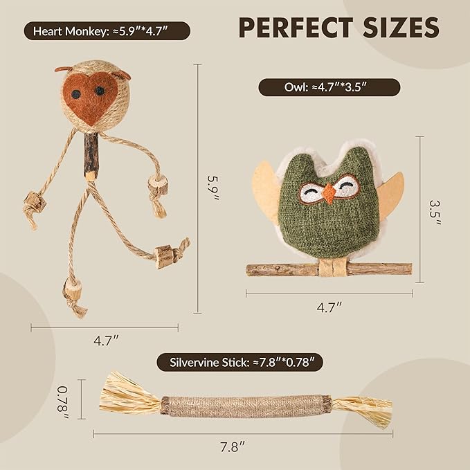 3-Pack Silvervine Sticks for Cats with Sisal Rope – Cat Toys for Indoor Cats, Catnip Chew Toys for Nature Dental Care & Interactive Play