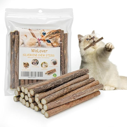 Silvervine Sticks for Cats, Natural Catnip Matatabi Chew Sticks Teeth Molar Chew Toys for Cat Kitten Kitty (25 PCS)