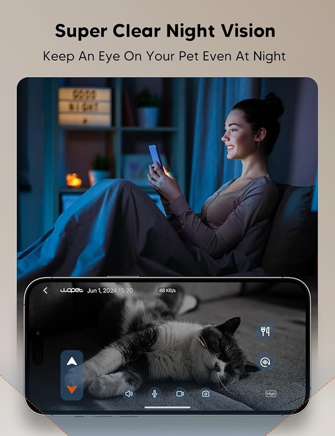 WOPET Automatic Cat Feeder with Camera for Two Cats, 5G WiFi Dog Feeder, 1080p HD Automatic Pet Feeder with Night Vision for Cat & Dog, SD Card Storage & 2-Way Audio