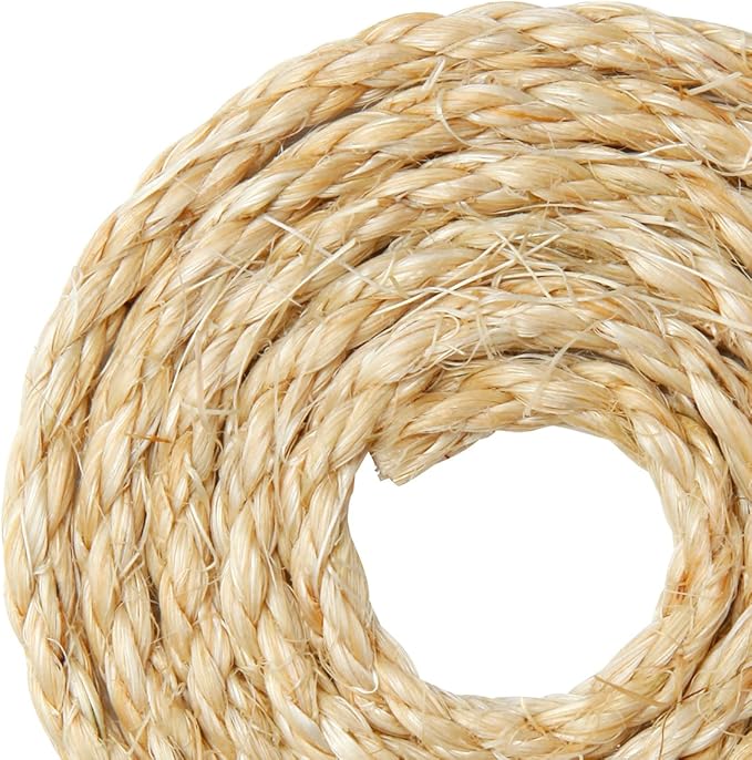 Cat Natural Sisal Rope 1/4 Inch 6mm 98-Feet for Cat Scratching Post Tree Tower Replacement Repair and Replace, DIY Hemp Twine Rope for Cat Scratching Furniture Window Perch and Crafts Gardening