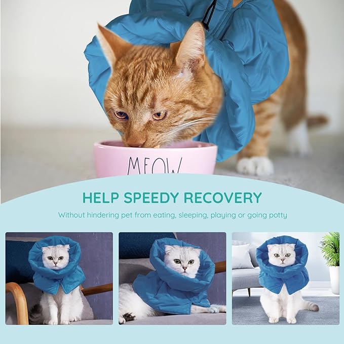Cat Recovery Collar, Soft Adjustable Cat Cone Alternative, Lightweight Waterproof Fasteners Collars for Cats Kittens Puppies, After Surgery Stop Licking and Daily Use (Lake Blue, M(Neck7.9-13.8"))
