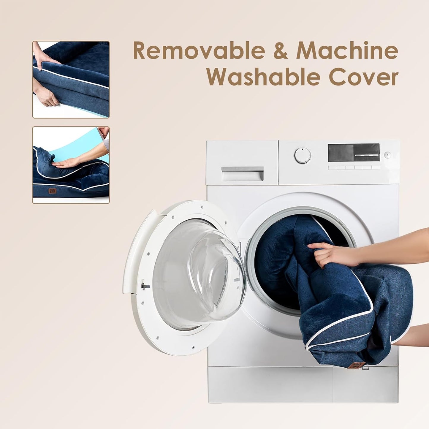 EHEYCIGA Egg-Crate Memory Foam Dog Bed, Waterproof, Navy, Large 41 x 27 x 6.5 inches, 100 lbs Capacity