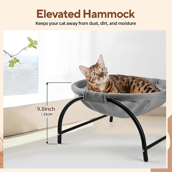 Raised Cat Hammock Bed, Standing Cat Cot with Washable Mesh, Pet Bed for for Kittens, 17.1 x 17 x 9.5 inches