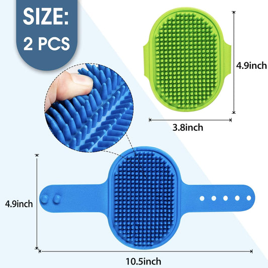 Dog Grooming Brush, Lilpep Pet Shampoo Bath Brush Soothing Massage Rubber Comb with Adjustable Ring Handle for Long Short Haired Dogs and Cats (Blue+Green, pack of 2)