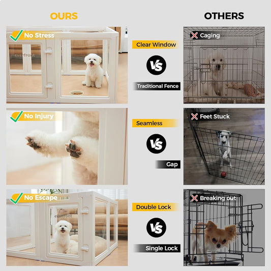 Clear Acrylic Plastic Dog Playpen - Clear Dog Play Pen - Easy Assemble Acrylic Dog Playpen - Puppy Playpen, Cat Playpen, Small Animal Playpen, Dog Play Pen Indoors (White, 30.3" H, 10PCS)