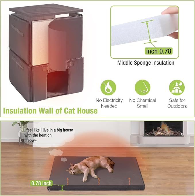 GUTINNEEN Insulated Outdoor Cat House for Winter Waterproof Feral Cat Shelter Weatherproof