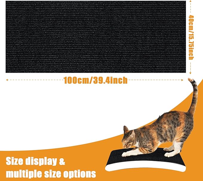cat Scratching mat Self-Adhesive, Trimmable Furniture Protector for Couch, Sofa, Wall & Cat Trees - Durable Scratch Pad with Nano Tape, DIY Climbing Carpet for Indoor Cats (Black, 39.3"x15.8")