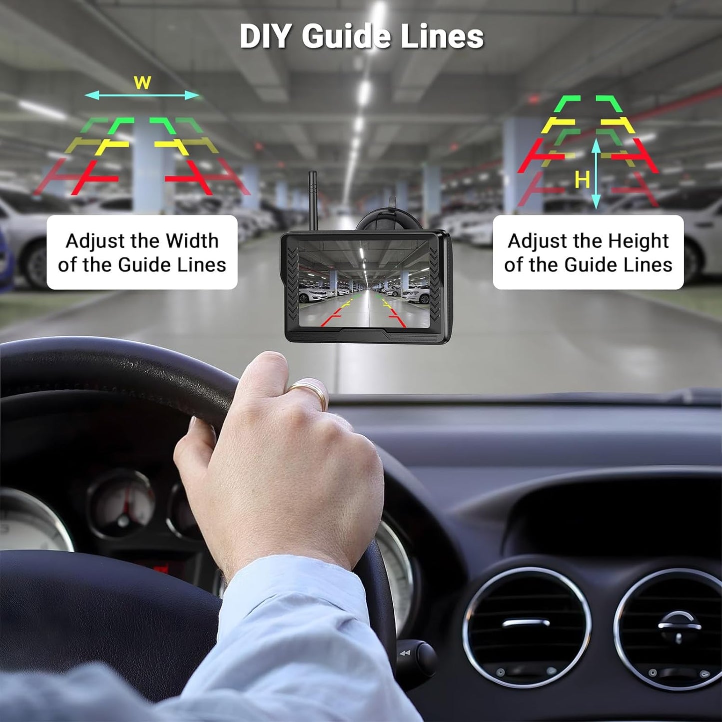 Hikity Wireless Backup Camera 5 Inch Rear View Camera Monitor Kit-Digital Stable Signal, DIY Guide Lines, IP69 Waterproof, Super Night Vision, Wireless Reverse Camera for Cars