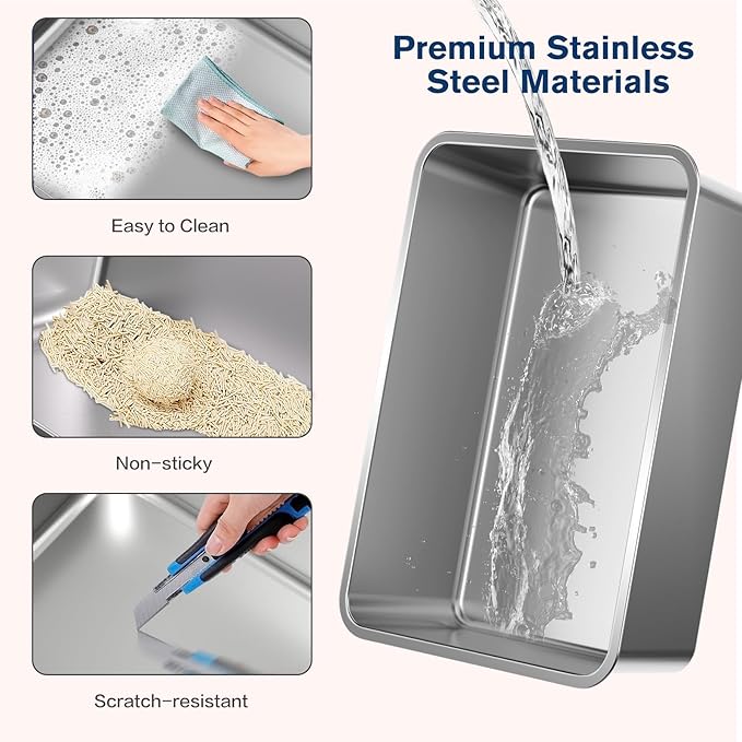 Stainless Steel Litter Box with lid,28" L x20 W XXL Extra Large Litter Boxes,Metal Litter Box with Hight Sides for Big Cats& Multiple Cats,Never Absorbs Odors, Anti-Urine Leakage, Easy Cleaning