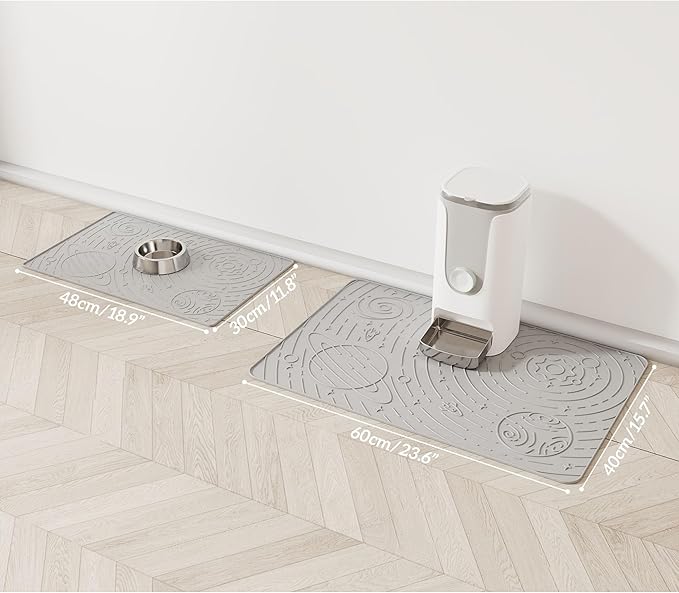 OHMO Dog Food Mat, Silicone Waterproof Cat Food Mat, Non-Skid Spill Proof Pet Feeding Mat for Food and Water, Easy to Clean Dog Placemat(Ash, 23.6" x 15.8")