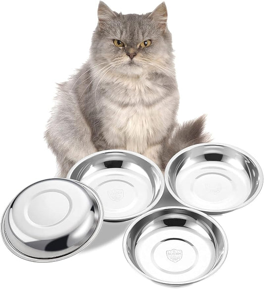 VENTION Medium Shallow Cat Food Bowls, Outer Dia. 7.3 in Whisker Fatigue Cat Bowl, Stainless Steel Cat Food Dish for Indoor Cats, Set of 4 Replacement Cat Bowls for Raised Station(20.3 Fl.oz)
