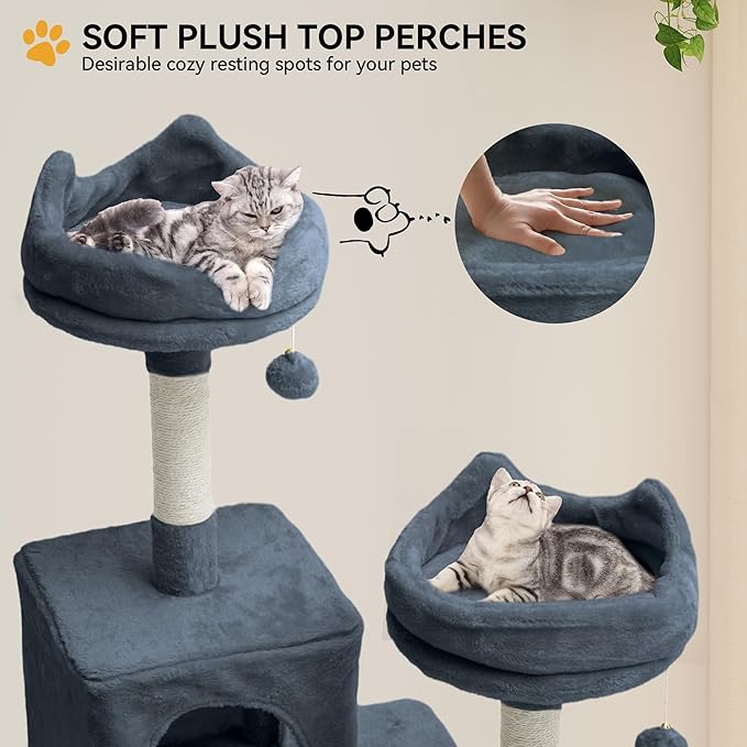 YITAHOME Tall Cat Tree for Indoor Cats, 75 inch Multi-Level Cat Tower with Cat Condos, Top Perches, Sisal Ramp Scratching Posts, Cozy Basket, Hammocks, Large Cat Pet Activity Structure, Dark Grey