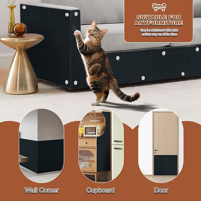 Cat Scratch Mat, Self-Adhesive Trimmable cat Scratch Furniture Protector for Couch, cat Scratch pad，cat Tree，DIY Climbing Carpet for Cat Tower Replacement Pads