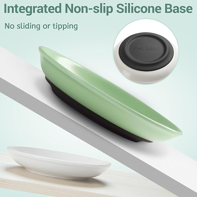 Non-Slip Cat Bowls, Ceramic Cat Food Bowl Set with Silicone Base, Cats Dishes, Cute Plates for Feeding Indoor Cats, Kitten, Small Dogs (Multi4, Shallow)