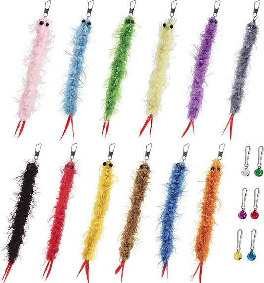 SONGWAY Cat Worm Toy Refills - 12Pcs Worm Cat Toys with Feather Tail, Teaser Wand Toys Replacement