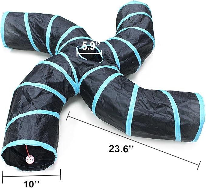 Bemodst Cat Tunnel for Indoor Cats, 2 Way/3 Way/4 Way/5 Way Cat Tubes and Tunnels Collapsible S-Shape Small Animal Tubes Kitty Tunnels Interactive Maze Cat Toy for Kitten Rabbit Ferret - 4 Way