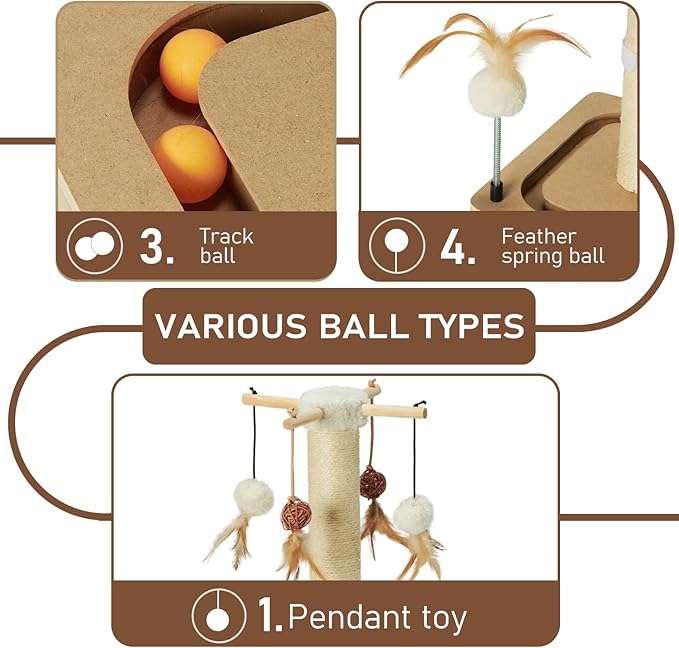 PEEKAB Cat Scratching Post 33 Inches Tall Large Sisal Scratch Posts with Track Ball Toys for Indoor Cats and Kittens,Vertical Scratcher Toy Beige