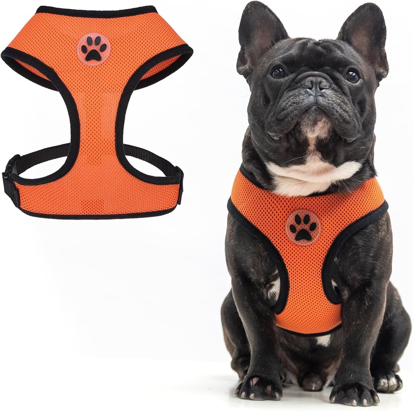 BINGPET No Pull Dog Harness, Soft Mesh Breathable All Weather Vest, Safety Protection Design, Durable Adjustable Step-in Easy Walk Dog Harness for Large Dogs (Orange, L)