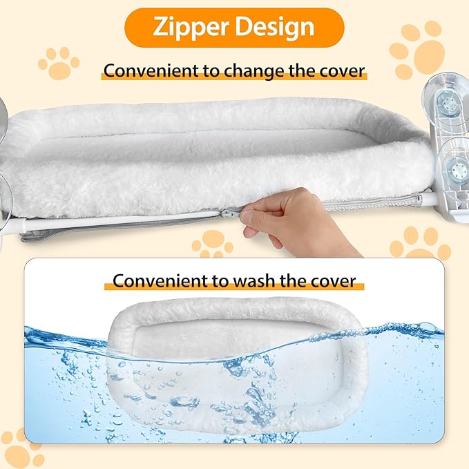 L&W BROS. Window Perch 2 Pack Cat Hammock With 4 Suction Cups - Easy to Assemble 20.5"x 11.2" Window Bed for Large Heavy Cats Indoor (M 2Pc With Bed)