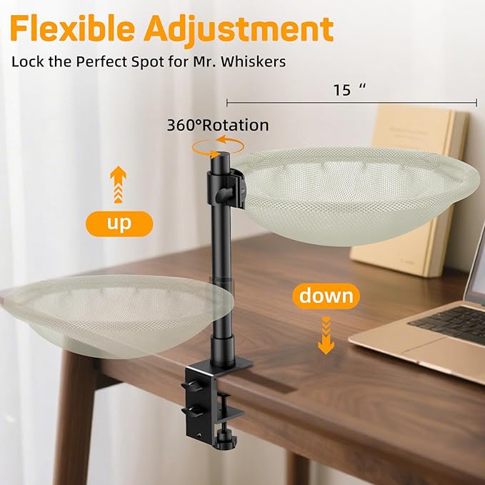 Cat Desk Bed & Perch - Breathable Soft Mesh Cat Hammock Nest for Home Office Desk, 360° Flexible Adjustable, Holds Up to 61 lbs for Gaming/Study Table (Beige)