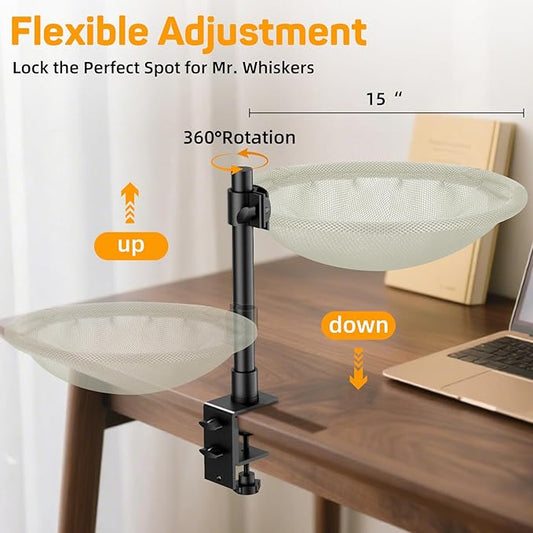 Cat Desk Bed & Perch - Breathable Soft Mesh Cat Hammock Nest for Home Office Desk, 360° Flexible Adjustable, Holds Up to 61 lbs for Gaming/Study Table (Beige)