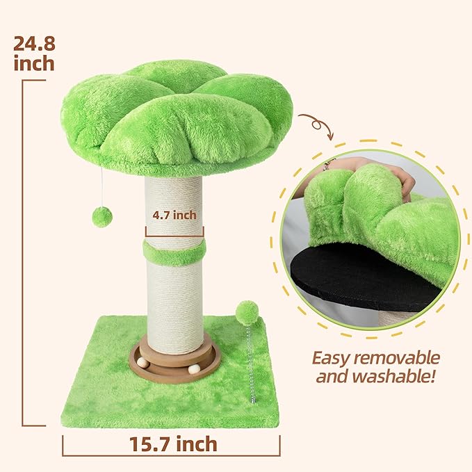 Fantasreen Cat Scratching Post Cat Scratcher Tall Scratching Posts for Indoor Cats with Cat Toy and Interactive Ball Self Groomer for Kittens Adults Cats (Green)