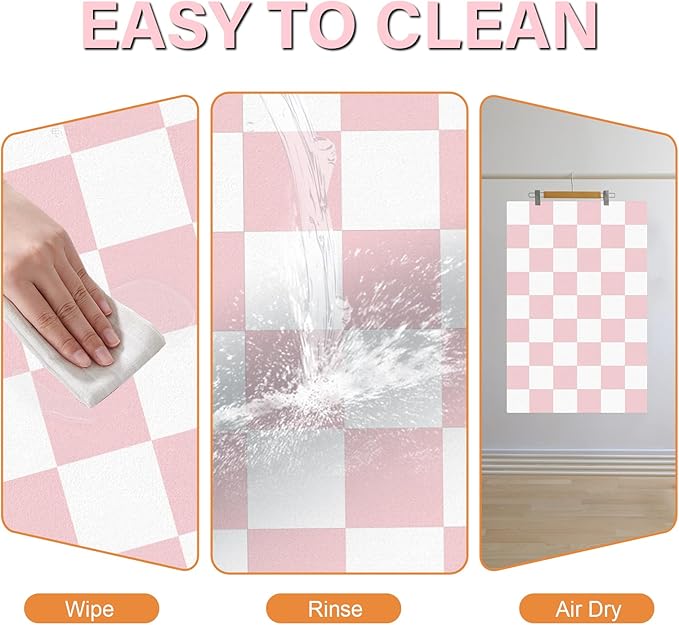 Pet Feeding Mat, 16"x 24" Absorbent Dog Food Mat, Checkered Cat Bowl Mats, Easy to Clean Pet Placemats, Quick Dry Dog Water Dispenser Mats for Messy Drinkers, Pink & White