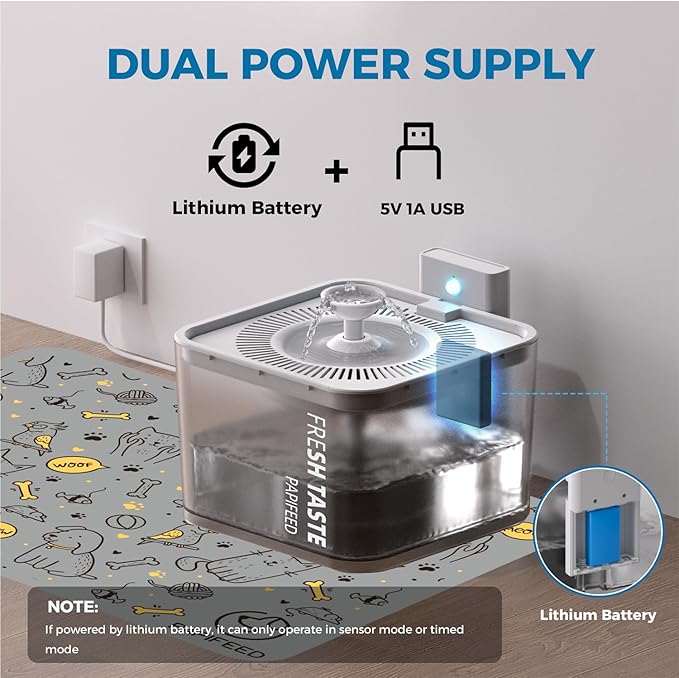 PAPIFEED Wireless Cat Water Fountain, 106oz/3L Battery Operated Pet Water Fountain Cordless for Cats Indoor, Automatic Cat Drinking Dispenser with Motion Sensor, Leak-Proof Silicone Pad Included White