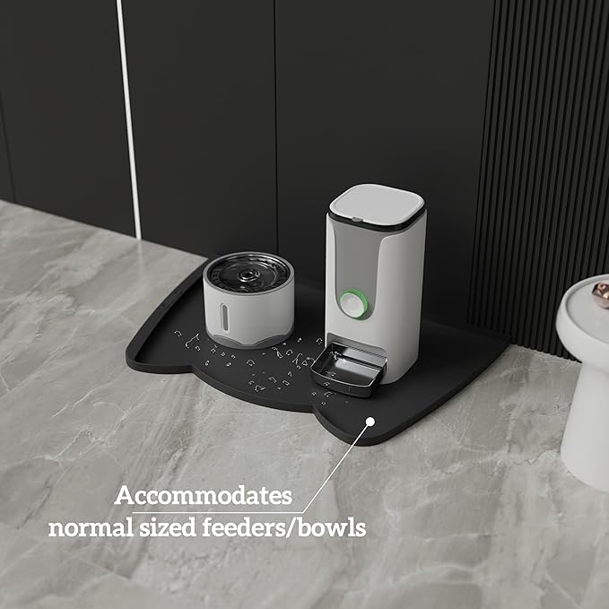 OHMO Dog Food Mat(Black, 24 * 15'') w/Residue Collection Pocket Silicone Pet Feeding Mat for Floor High Edges Anti Spills Waterproof Cat Water Bowl Tray, Easy Clean Placemat