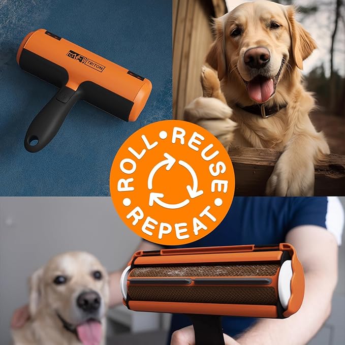 Triton Pet Hair Removal Tool w/Trapping Compartment - Easy to Use Pet Hair Roller, Hair Remover Tool - Cat and Dog Hair Remover - Pet Hair Remover for Furniture, Couch, Bedding, Clothes, Car