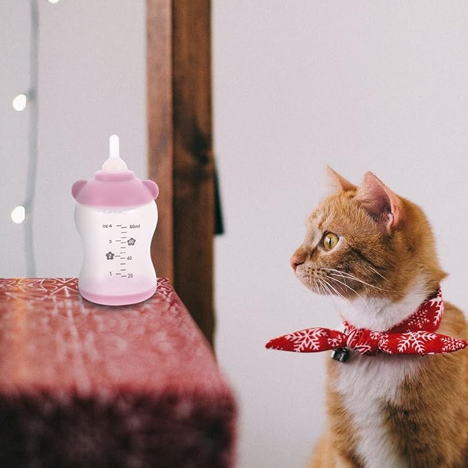 Small Pet Nursing Bottle Kit, 80ml Pink Kitten and Puppy Feeding Bottle with Accurate Scale, Reusable PP and Silicone Nursing Bottle for Newborn Kittens Puppies Rabbits Small Animals