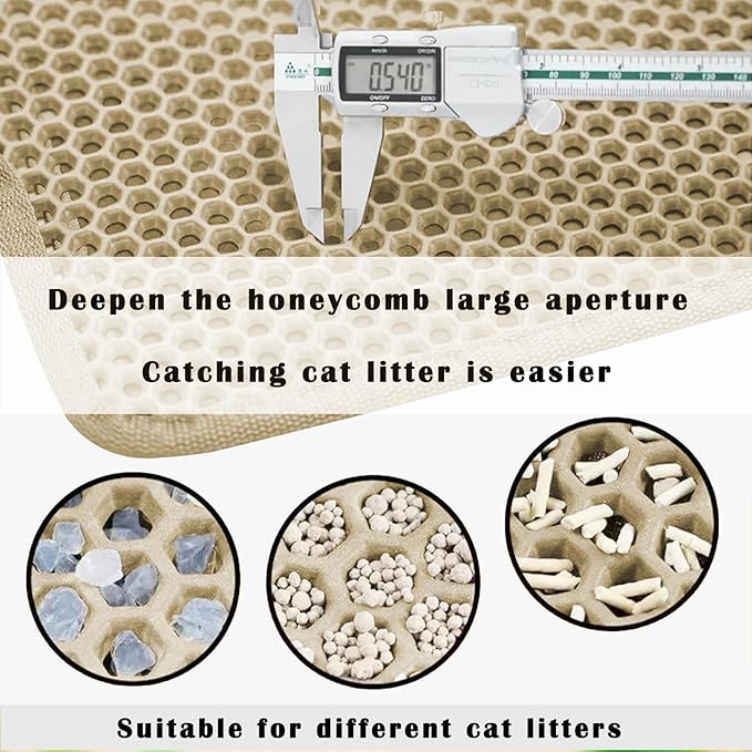 HCY&WLD Cat Litter Mat, Honeycomb Double Layer Cat Litter Trapping Mat, Waterproof Urine Proof Non-Slip, Scatter Control, Less Waste, Easier to Clean (Beige, 35" X 24")